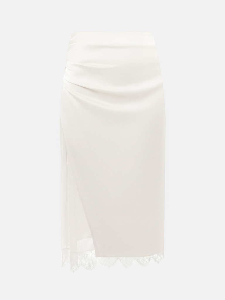 Satin midi skirt with lace trim