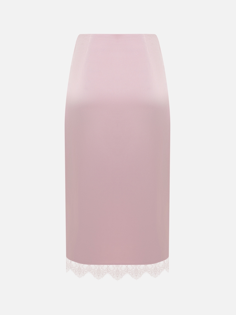 Satin midi skirt with lace trim