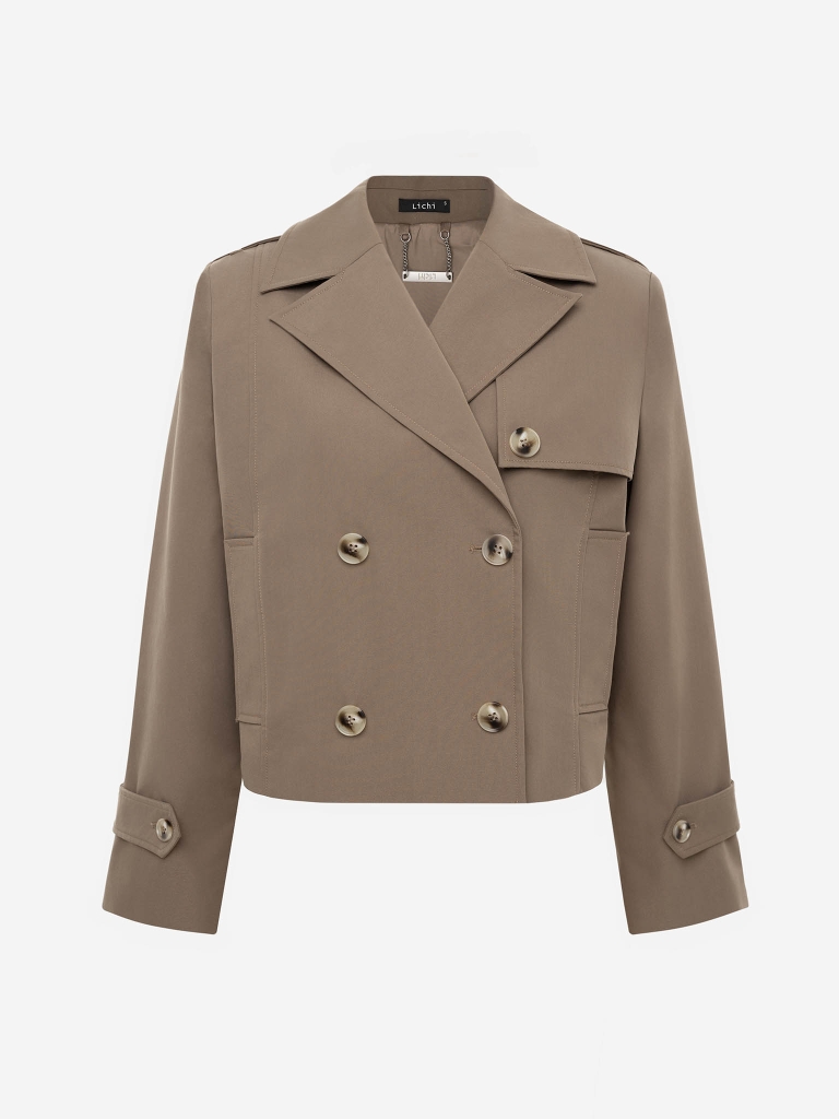 Cropped straight-cut trench coat with wide lapels