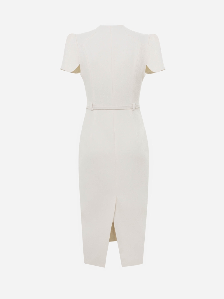Midi dress with short sleeves and tonal belt
