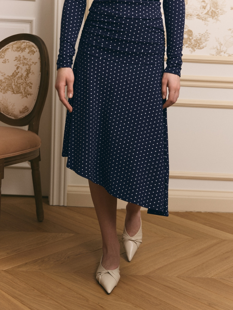 Polka dot viscose midi skirt