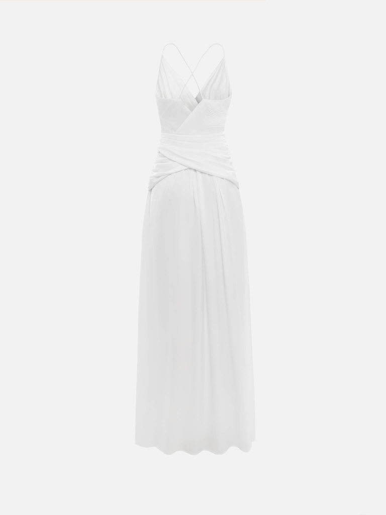 Robe maxi à fines bretelles avec drapé à la taille
