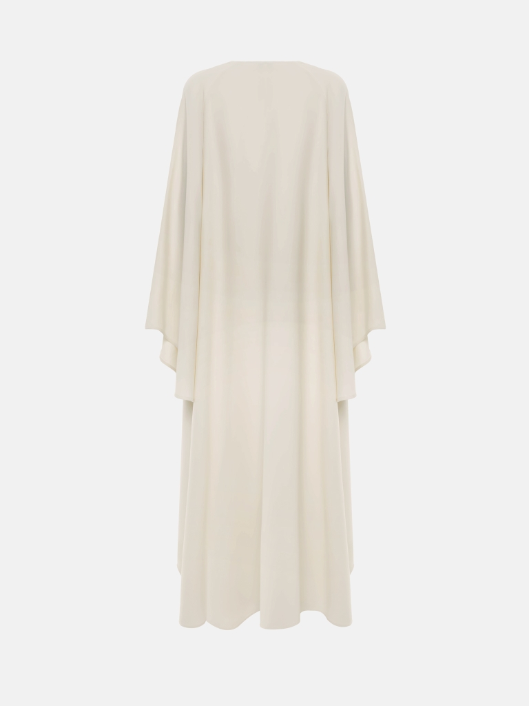 Maxi dress with voluminous cape and lace decoration