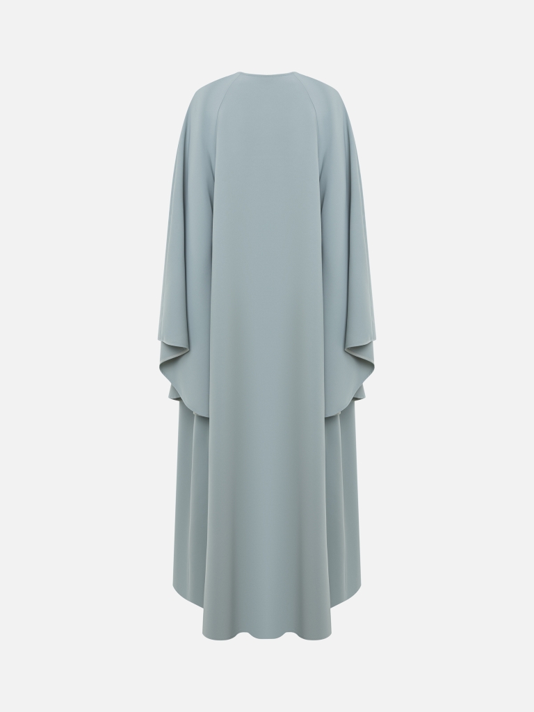 Maxi dress with voluminous cape and lace decoration