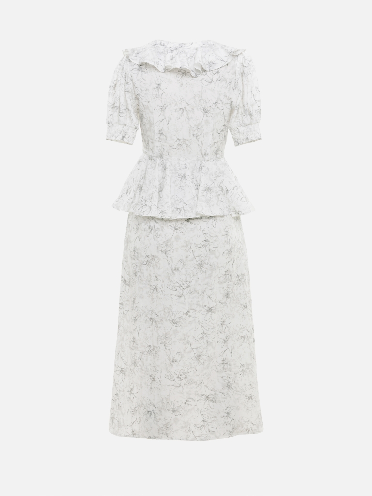 Sukienka o długości midi z rękawami w kształcie lampionów i perłowymi guzikami