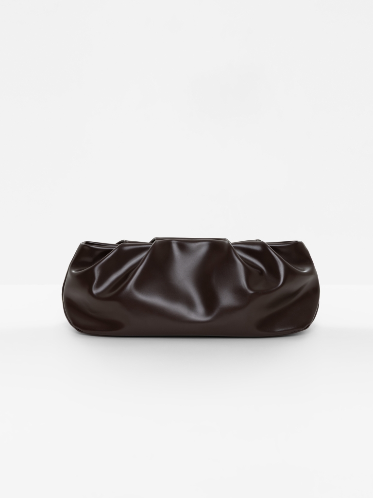 Voluminous eco-leather clutch bag with a thin strap