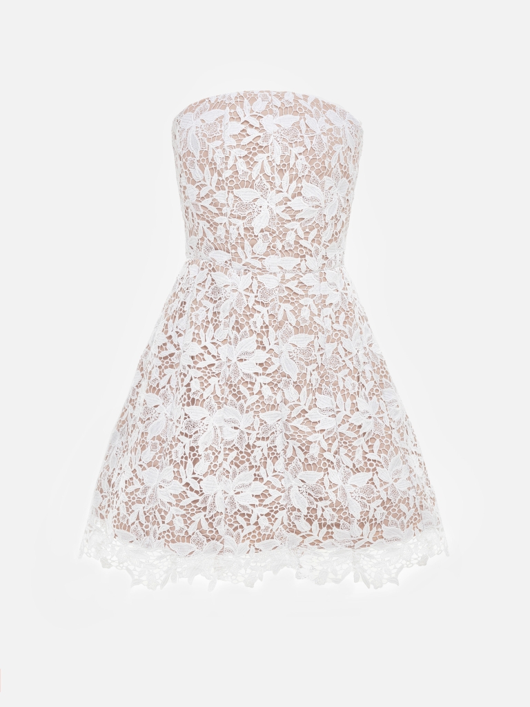 Robe mini en guipure à épaules dénudées