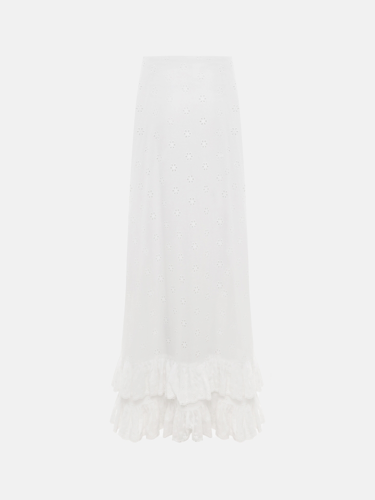 Cotton maxi skirt with ruffles and a floral pattern