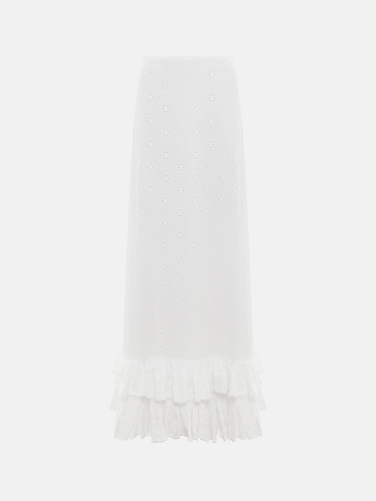 Cotton maxi skirt with ruffles and a floral pattern