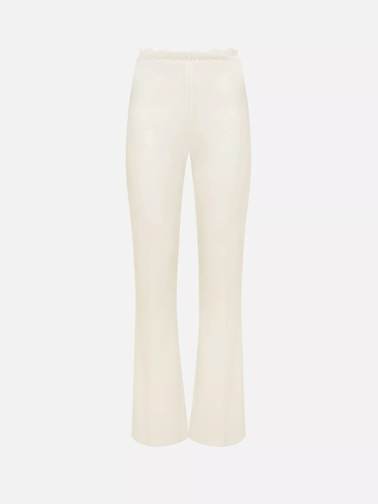 Flared trousers in suiting fabric with lace decor