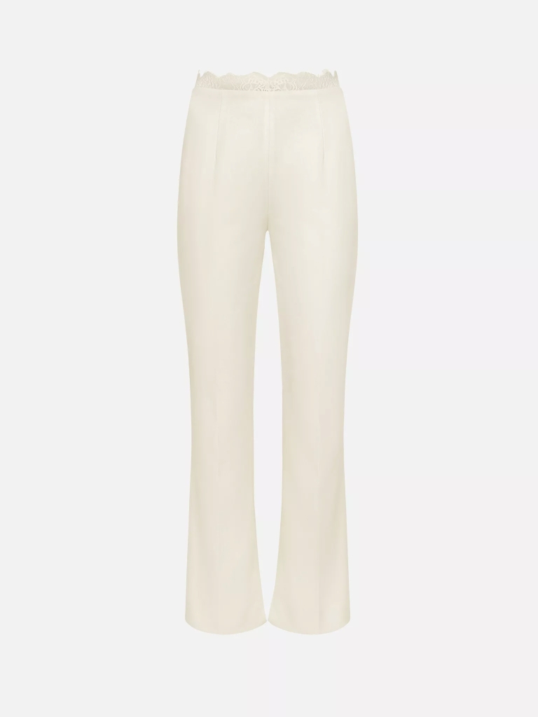 Flared trousers in suiting fabric with lace decor