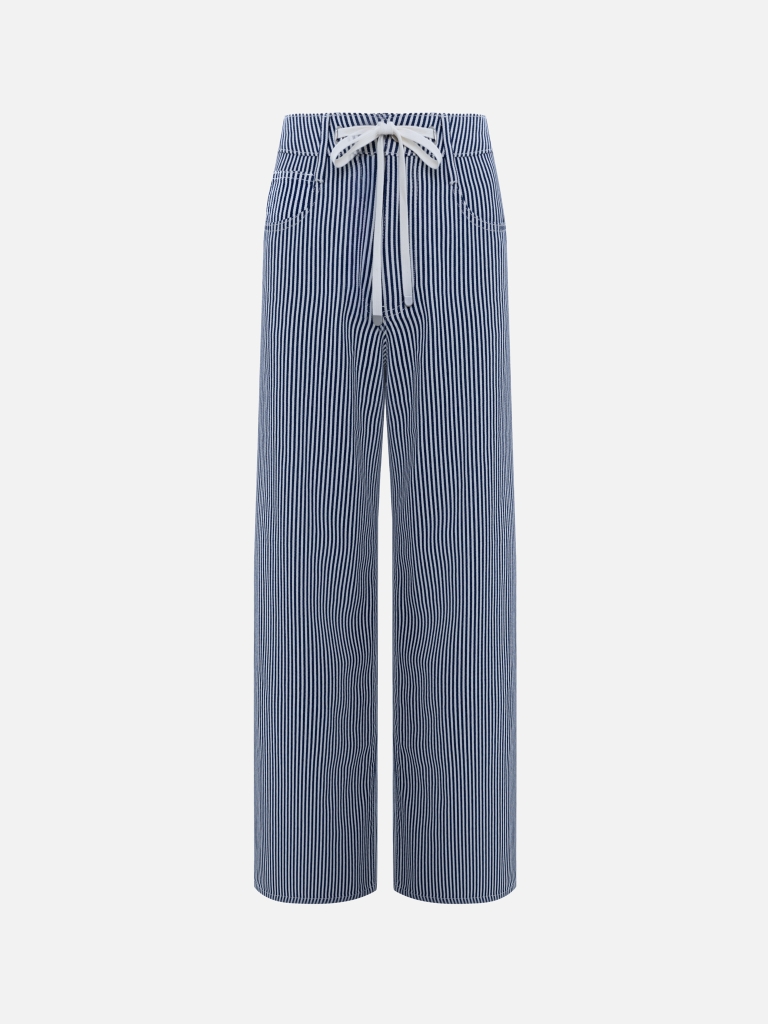 Relaxed striped jeans with waist ties