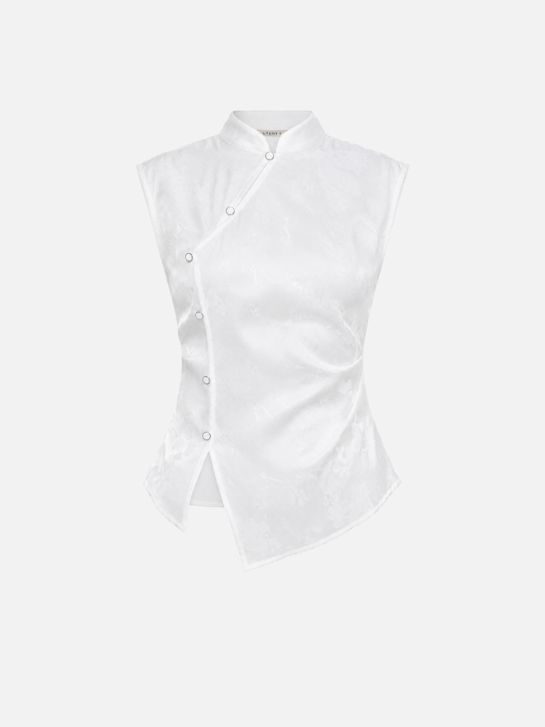 Taillierte Bluse mit Blumenmuster und asymmetrischem Verschluss