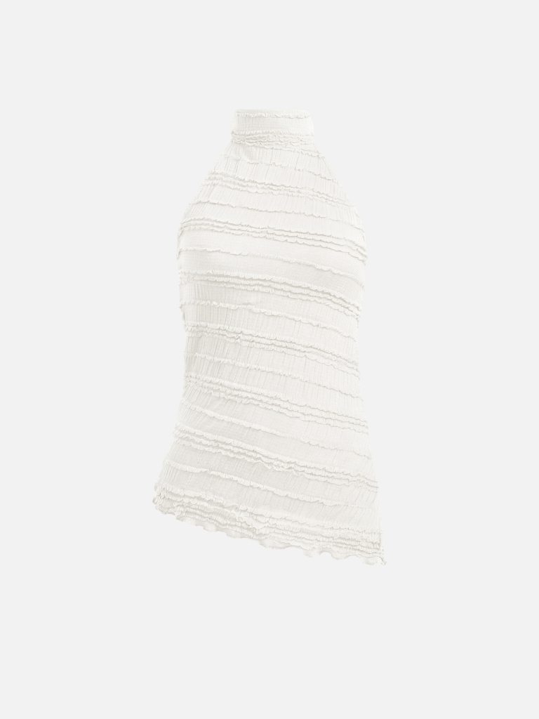 Elongated top in crinkled fabric