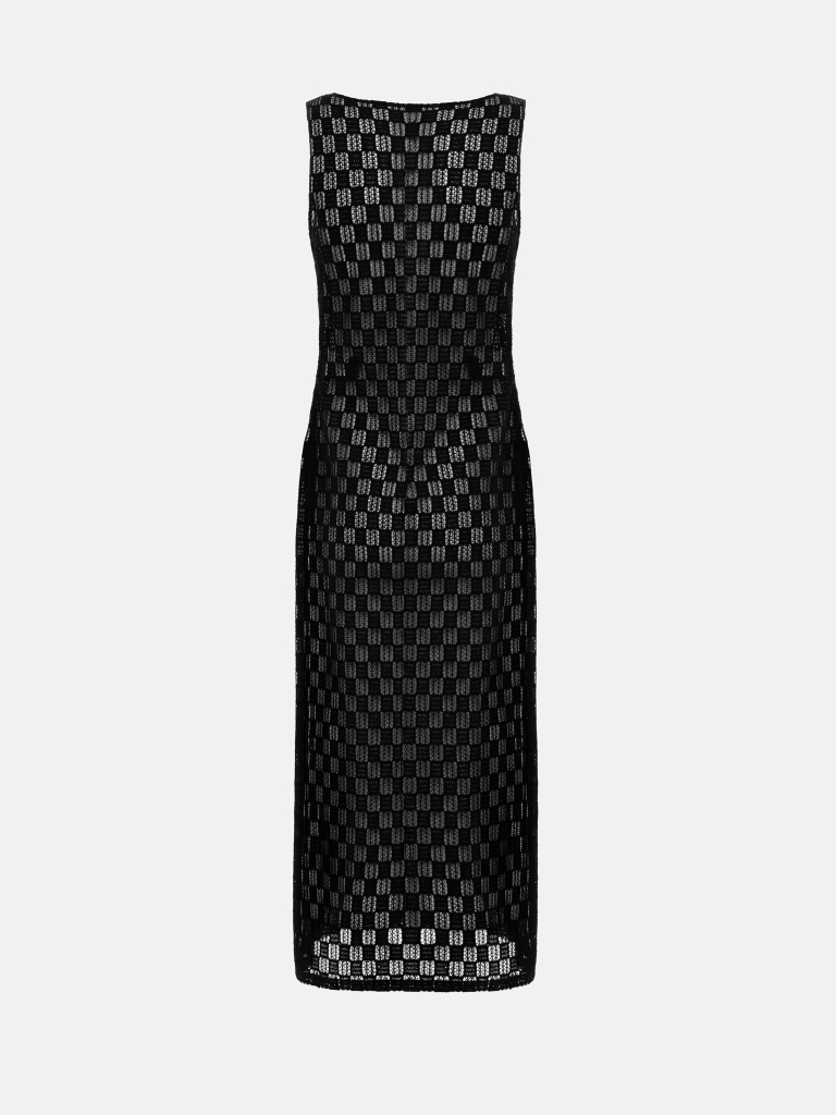 Feinstrick-Midi-Hemdblusenkleid ohne Ärmel