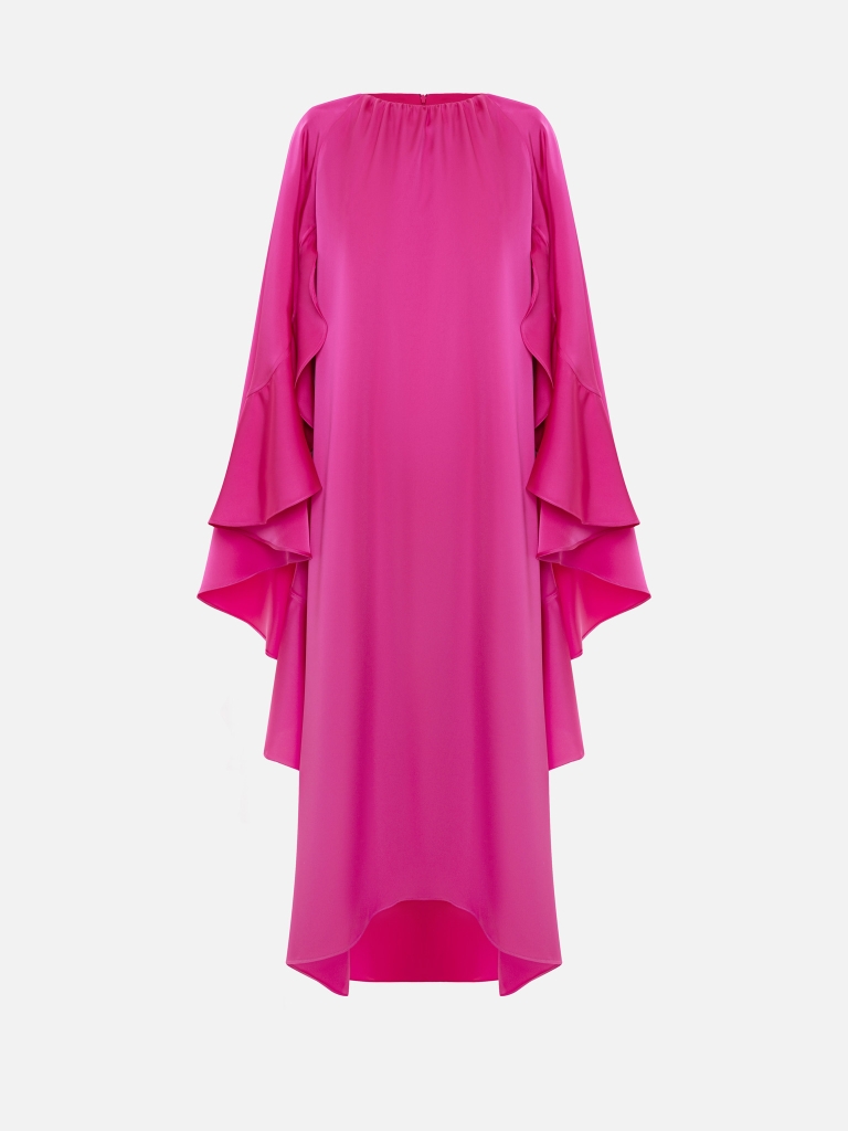 Voluminous maxi dress with flounce sleeves