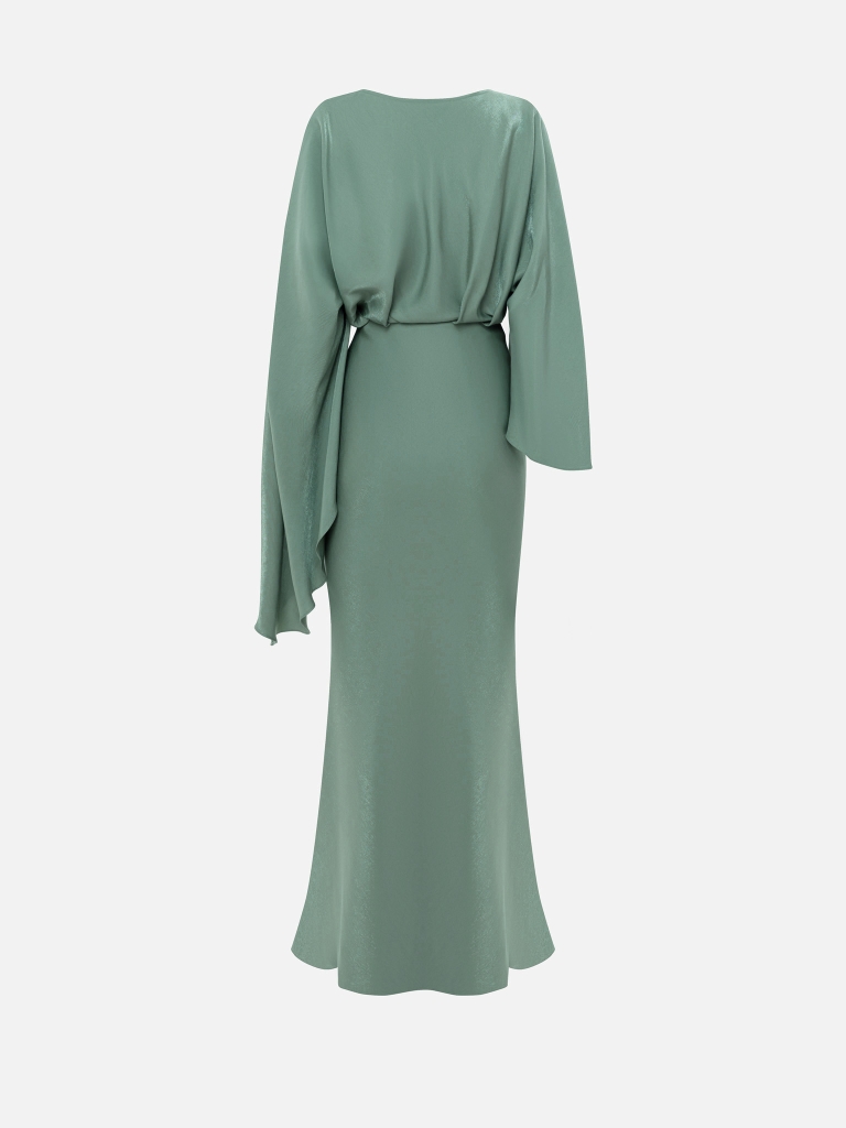 Satin maxi dress with puff sleeves