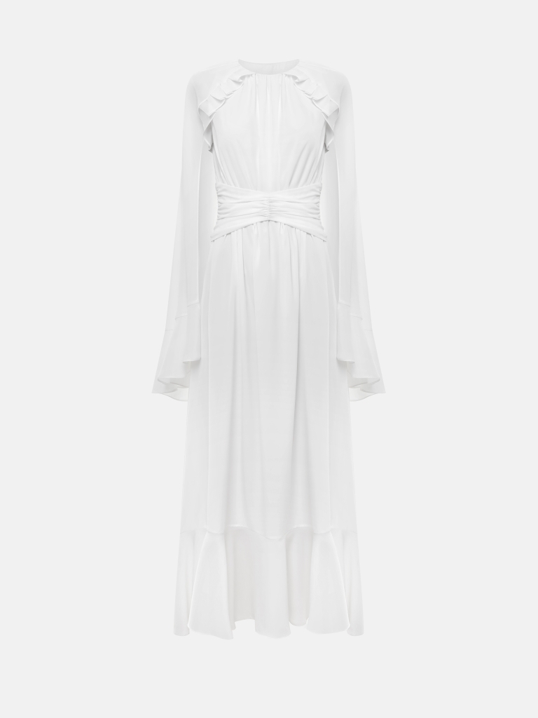 Robe maxi à manches volumineuses et drapée à la taille