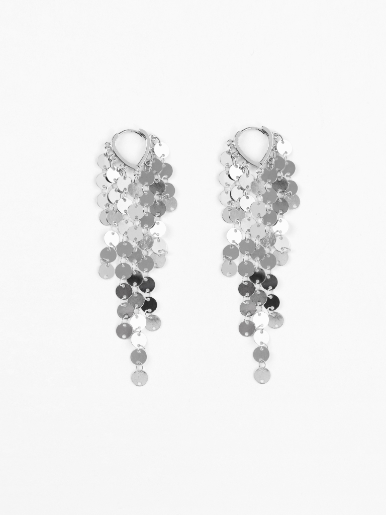 Silvertone earrings with pendant decor