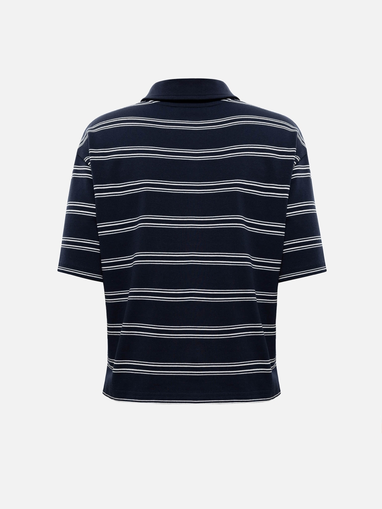 Loose-fitting cotton polo shirt with contrasting stripes