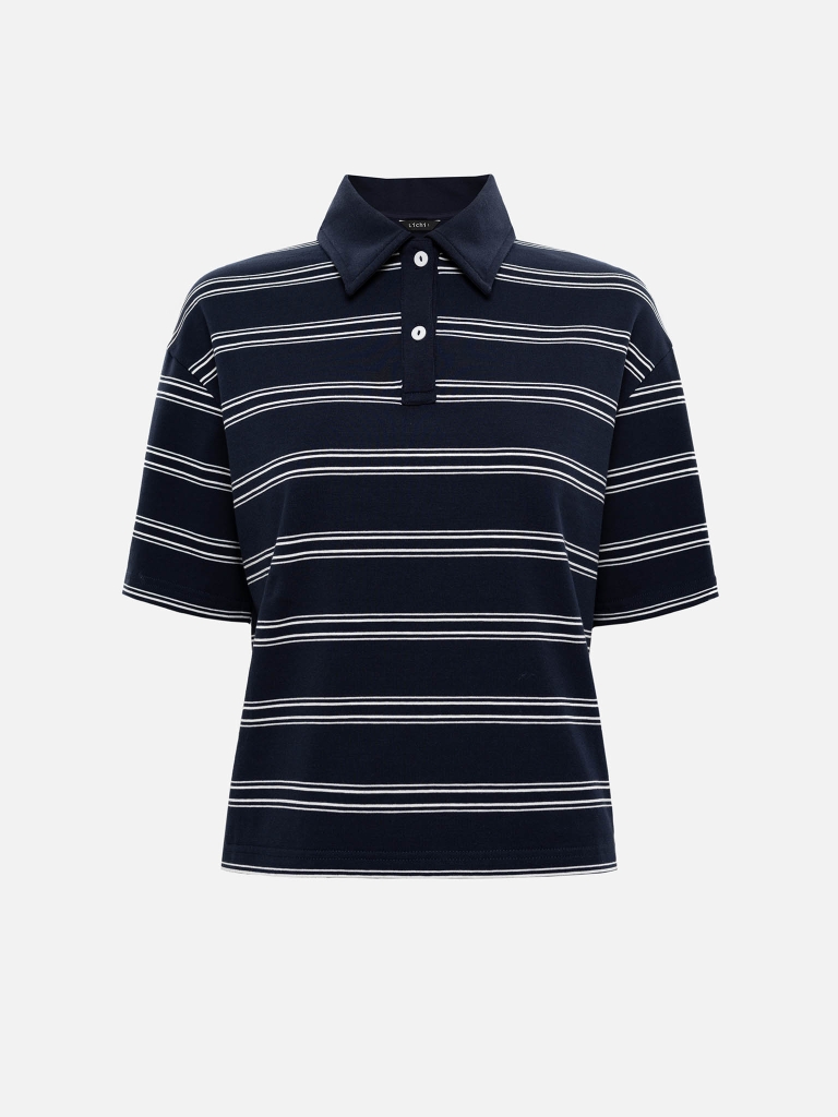 Loose-fitting cotton polo shirt with contrasting stripes