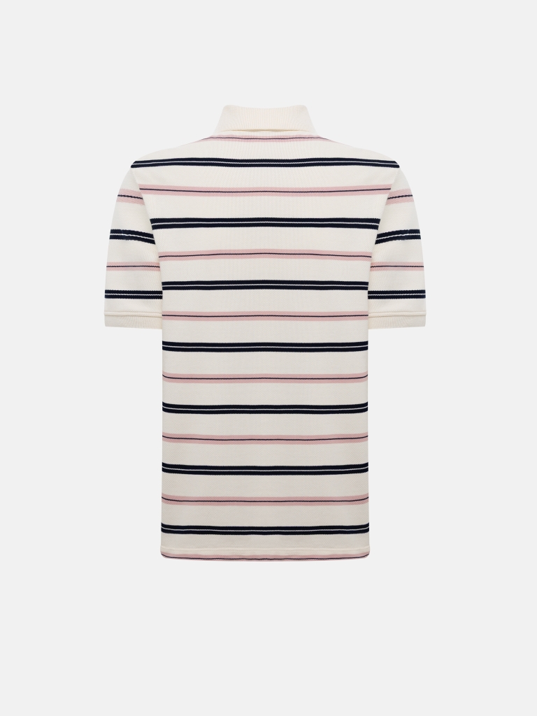 Loose-fitting cotton polo shirt with multicoloured stripes