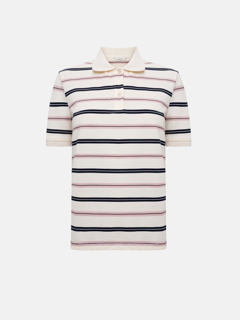 Loose-fitting cotton polo shirt with multicoloured stripes