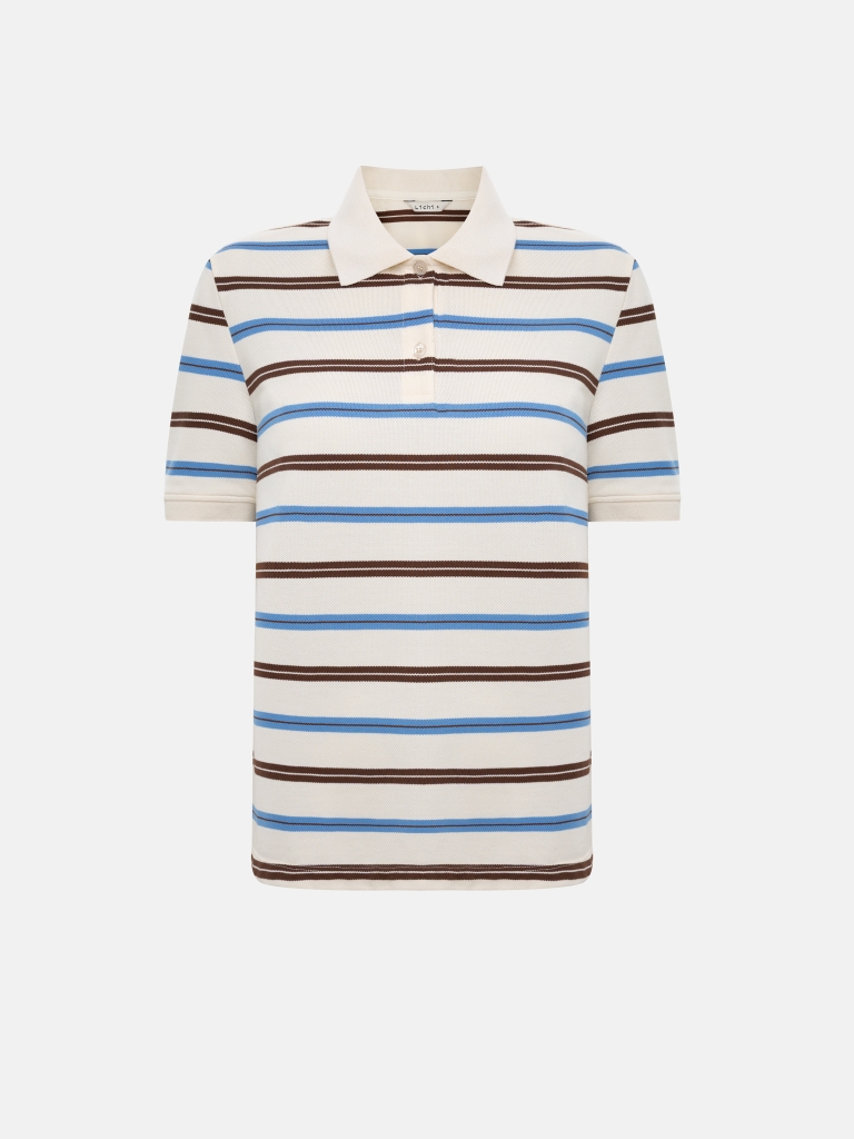 Loose-fitting cotton polo shirt with multicoloured stripes