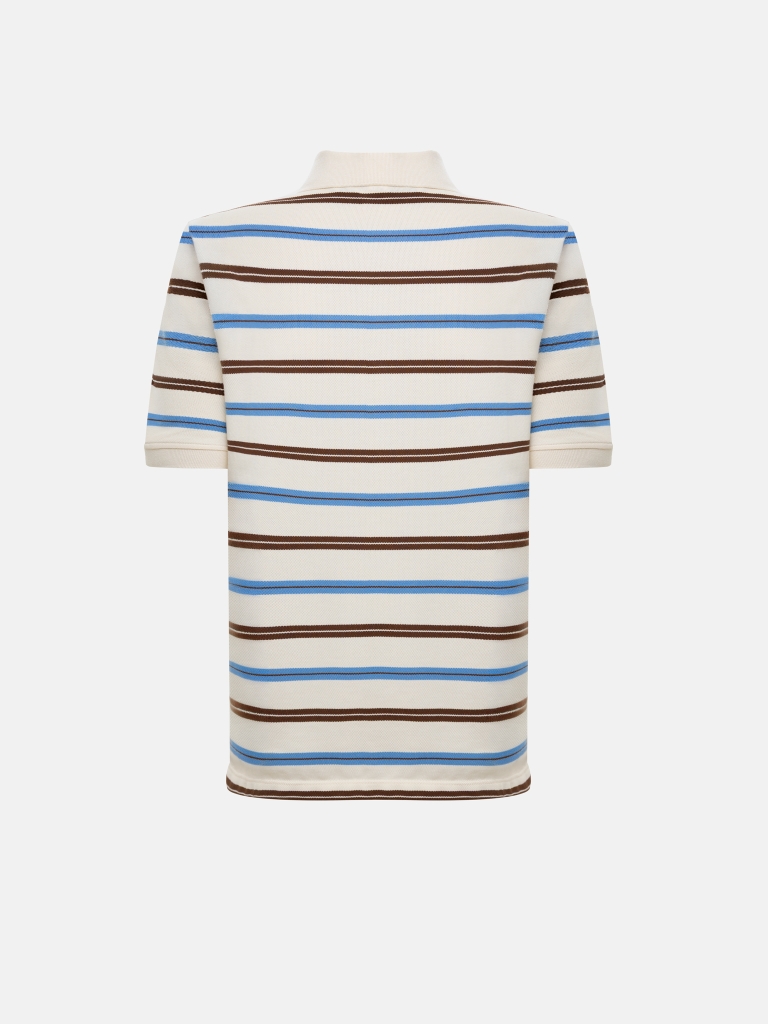 Loose-fitting cotton polo shirt with multicoloured stripes