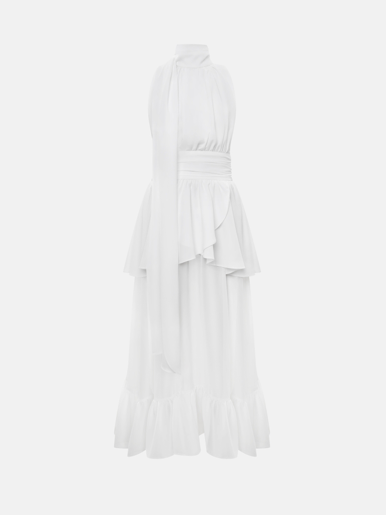 Robe longue avec des rubans sur le corsage et une jupe semi-transparente