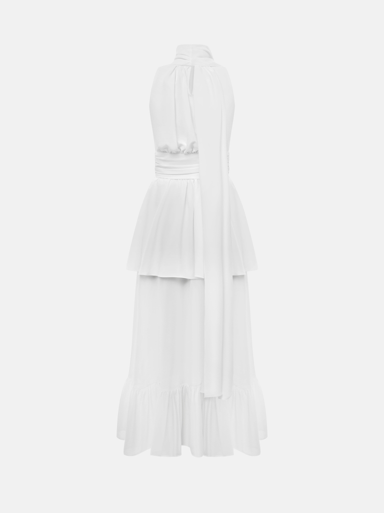 Robe longue avec des rubans sur le corsage et une jupe semi-transparente