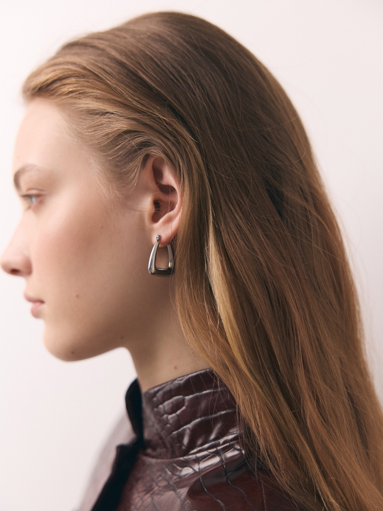Silvertone trapezoid-shaped earrings