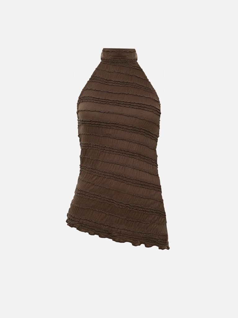 Elongated top in crinkled fabric