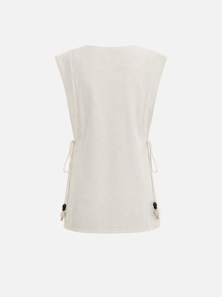 Viscose and linen top with waist ties