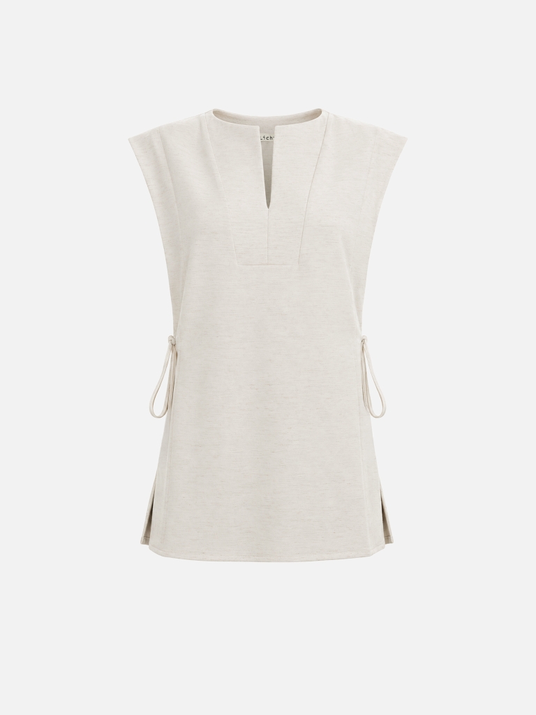 Viscose and linen top with waist ties
