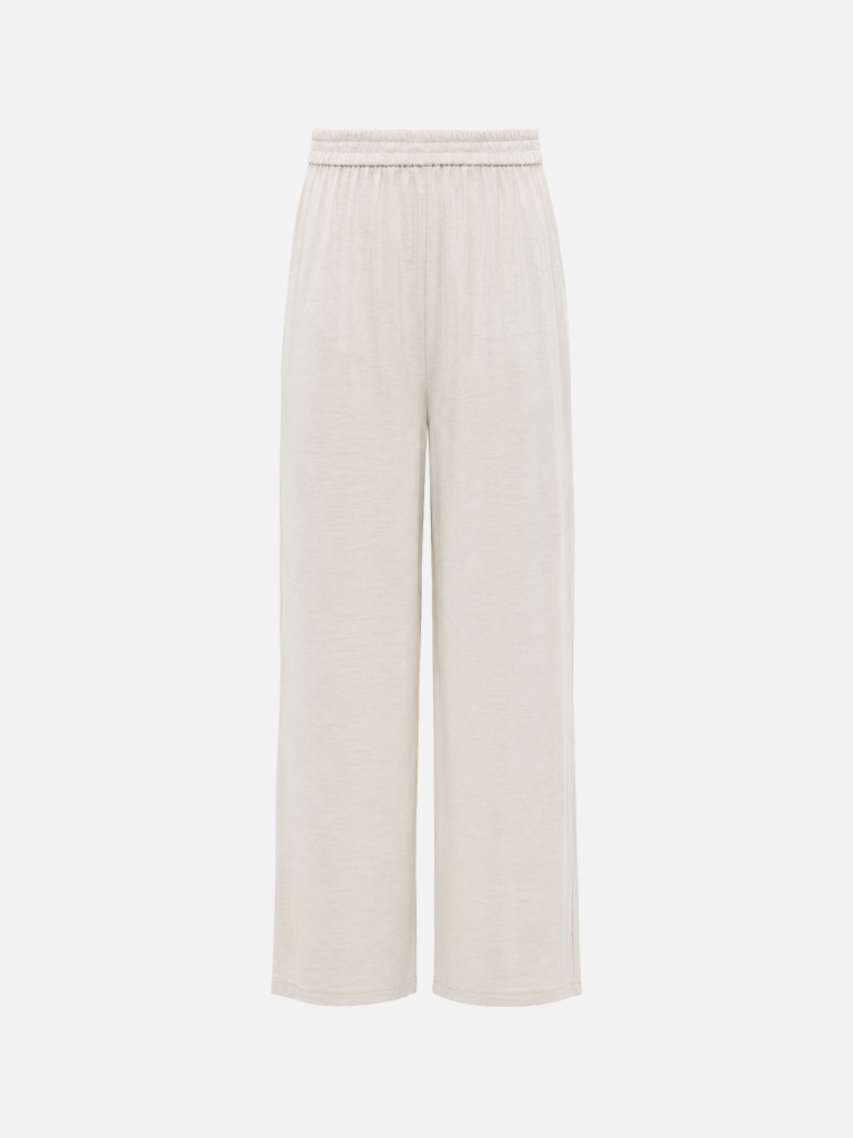 Loose-fitting viscose and linen trousers with pleats at the waist