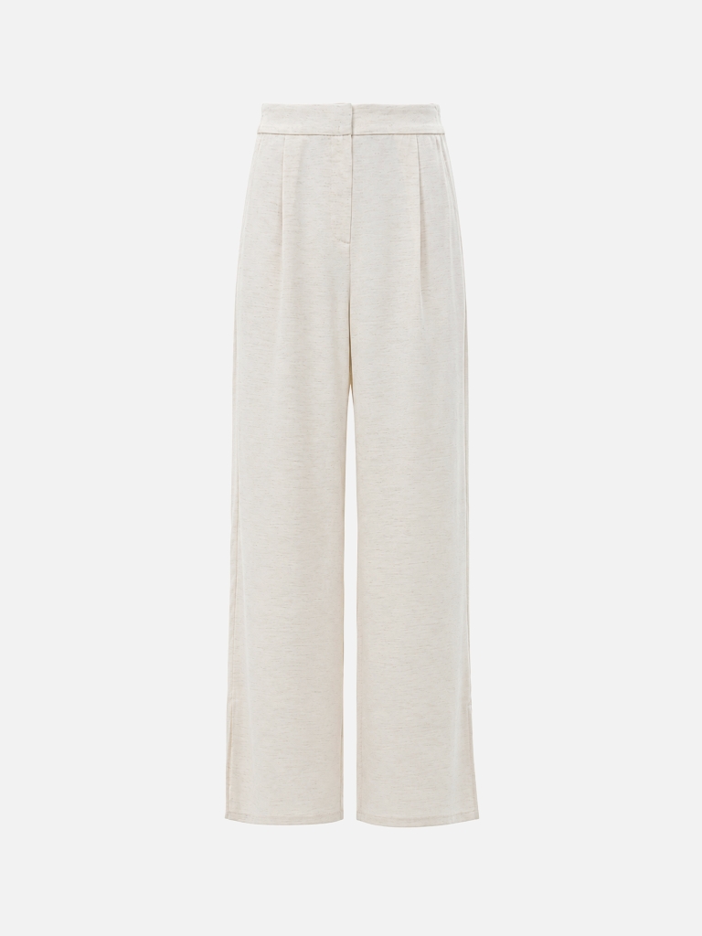Loose-fitting viscose and linen trousers with pleats at the waist
