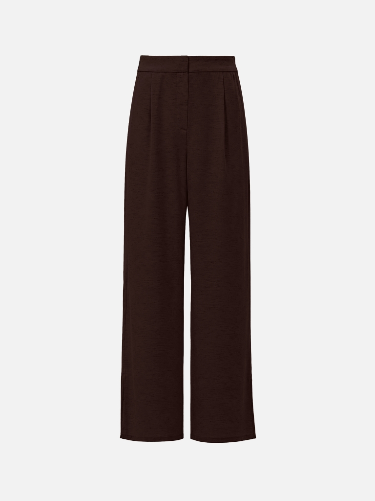 Loose-fitting viscose and linen trousers with pleats at the waist