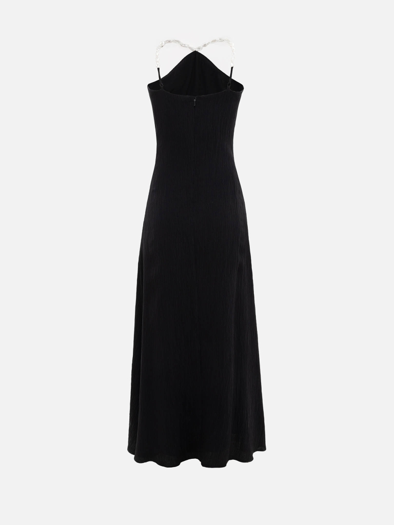 Maxikleid aus Crinkle-Stoff mit perlmuttartigen Details am Oberteil