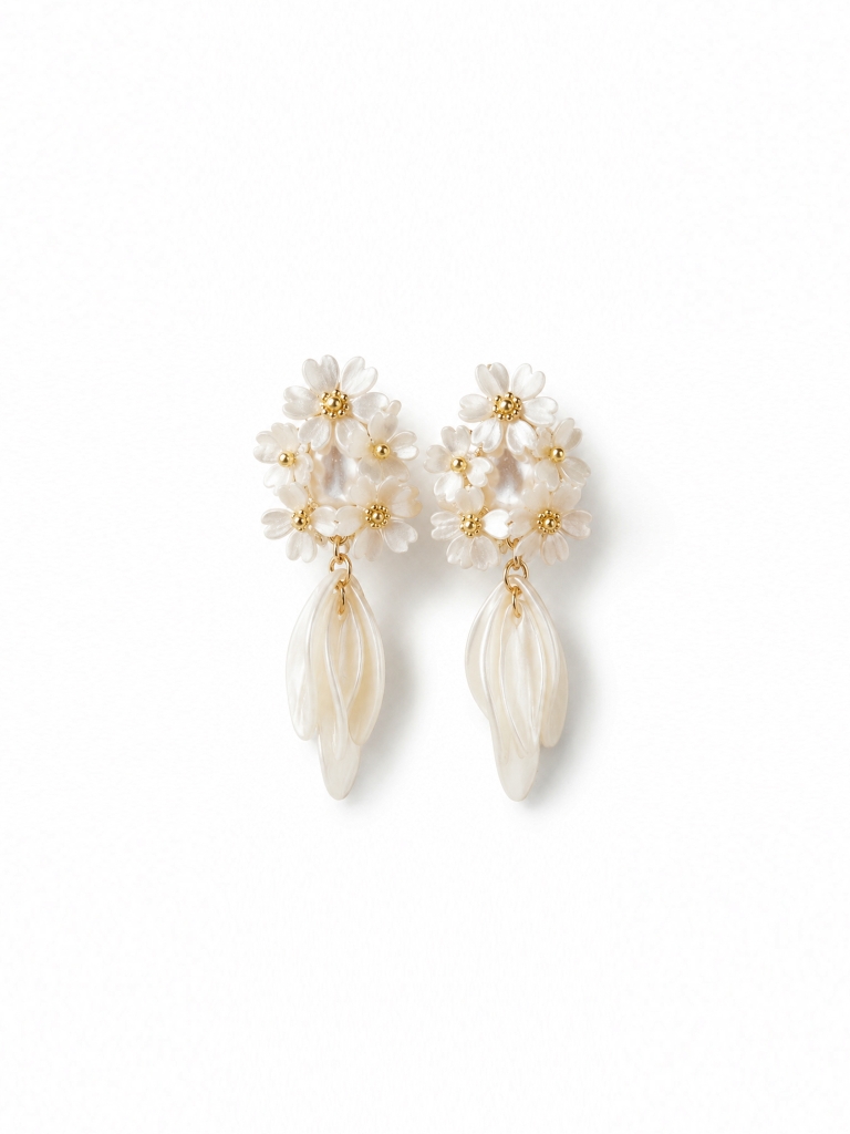 Flower-shaped earrings with dangling petals