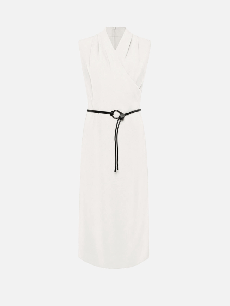 Lightweight midi dress with a wrap imitation and eco-leather belt