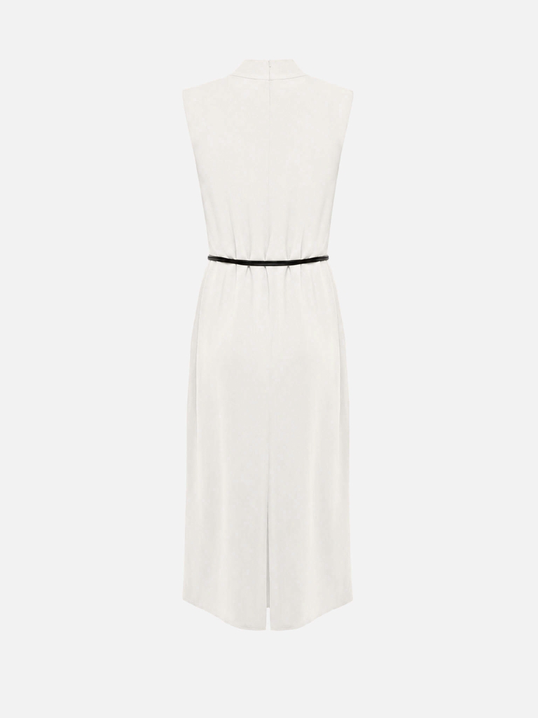 Lightweight midi dress with a wrap imitation and eco-leather belt