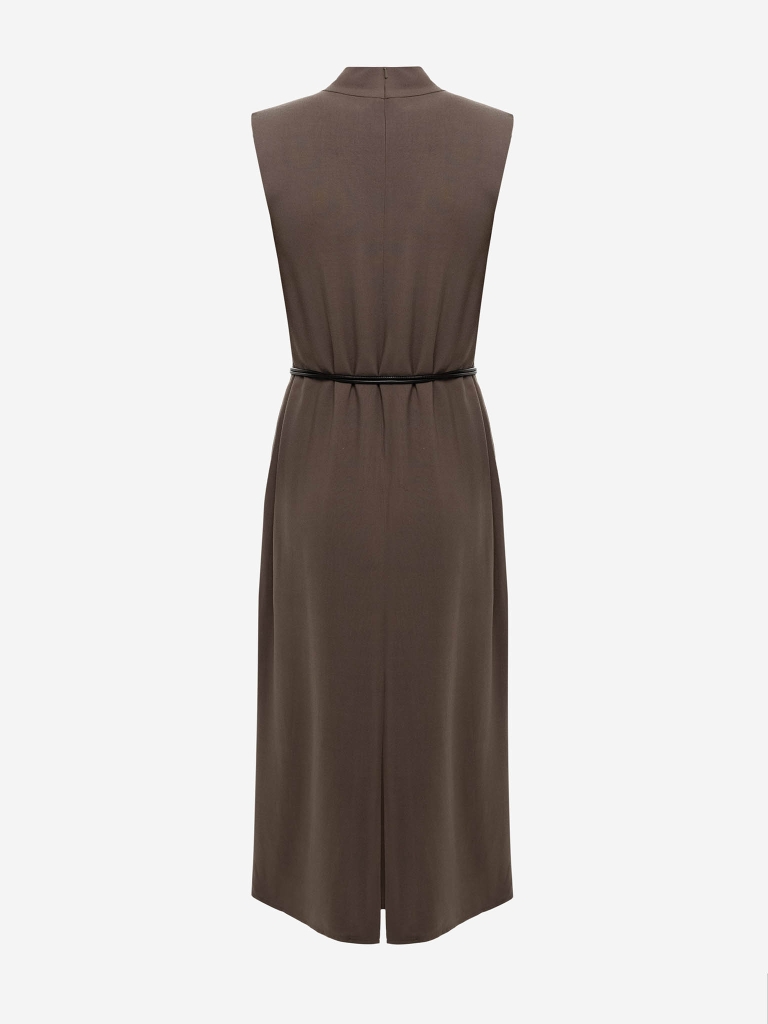 Lightweight midi dress with a wrap imitation and eco-leather belt