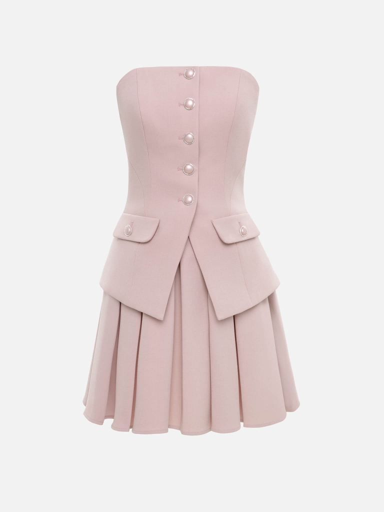 Платье мини с открытыми плечами и юбкой в складку