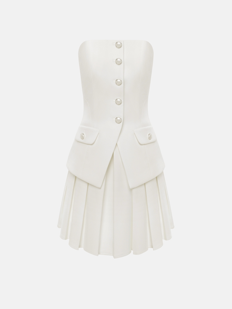 Платье мини с открытыми плечами и юбкой в складку