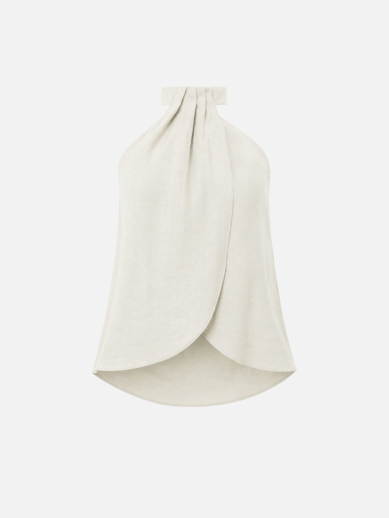 Draped textured top with halter neck