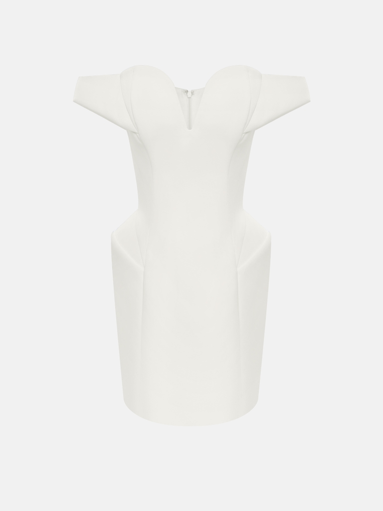 Платье мини сложного кроя с открытыми плечами