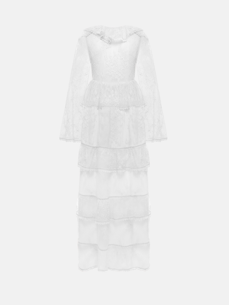 Floor-length lace cape with flounces
