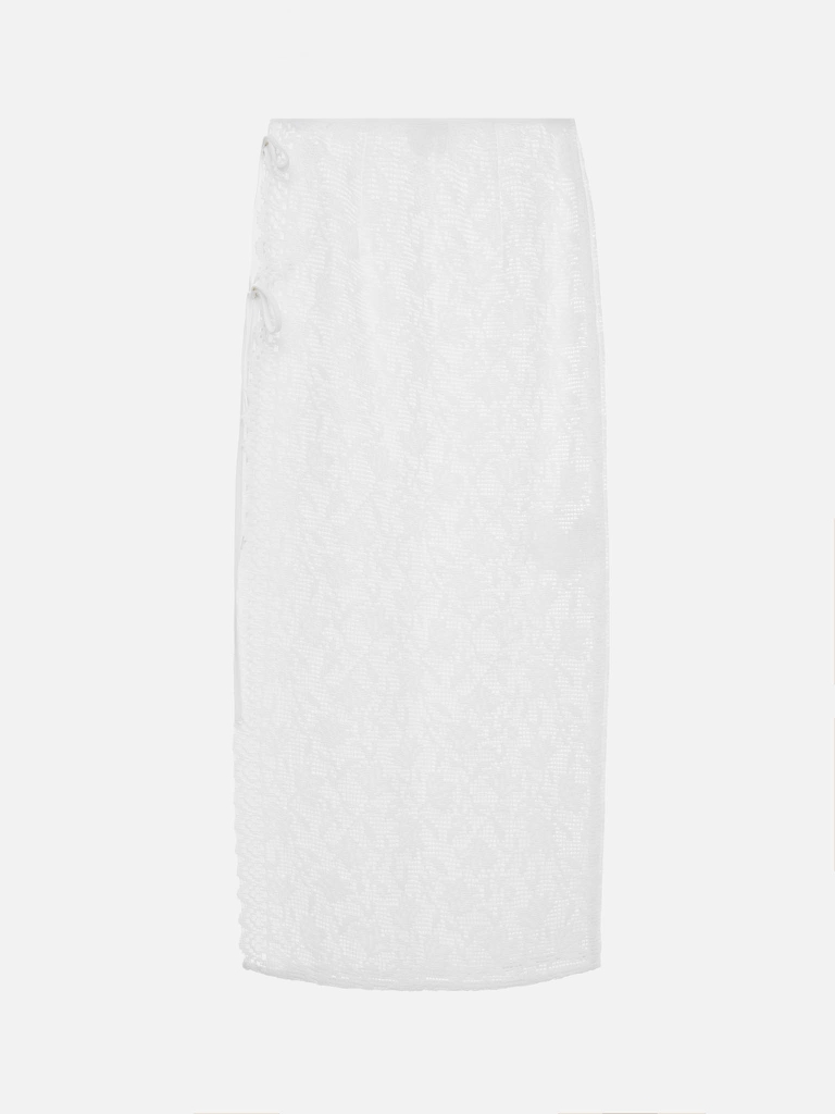 Decorative knitted midi skirt with ties