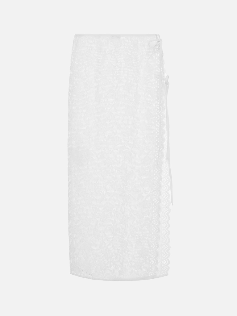 Decorative knitted midi skirt with ties